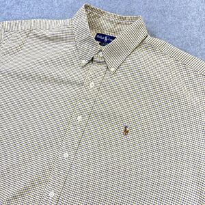 Ralph Lauren Blake Button Down Shirt Mens XL Yellow Blue Tattersall Flesh Pony